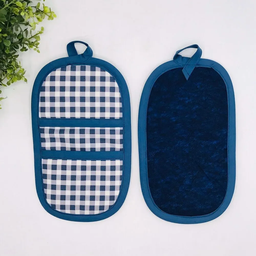 Trivet, Finger Hotpad, 2 Square Potholders, and Scrubbie, Navy Blue, 5 Piece Set